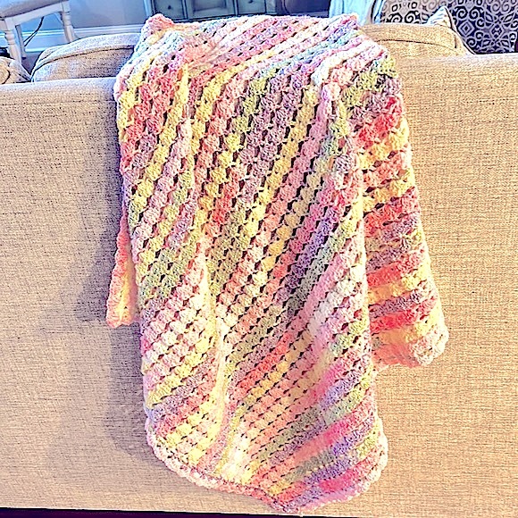 New Hand Crocheted Lap Size Blanket Afghan Pink & Yellow Or Even Baby Handmade - Picture 3 of 6